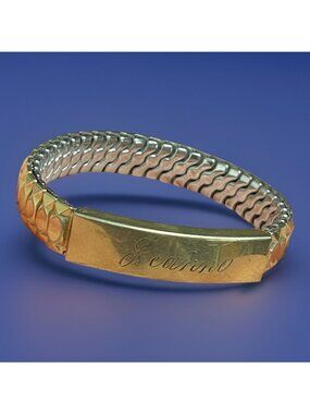 Vtg Engraved ID Bracelet Leanne Cursive Gold-Tone Stretch Band Speidel